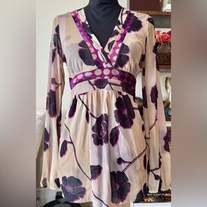 Sweet Pea Floral Mesh Top - Pink and Cream